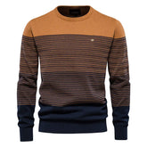 Vintage Crew Neck Long Sleeve Winter Men Color Panel Striped Pullover Sweater